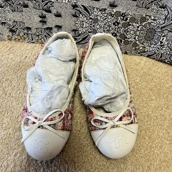 CHANEL Shoes Chanel Pink Tweed Girls Flats Poshmark